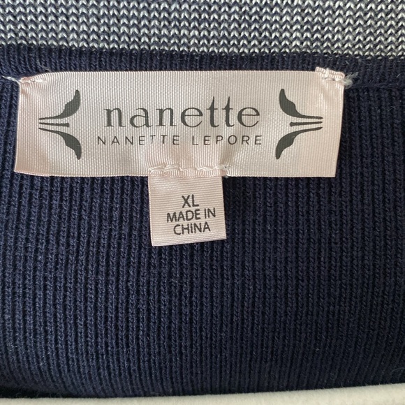 NWOT Nanette Lepore Bow Tie Lucianna Navy Blue and White Pinstripe Dress Size XL - Picture 2 of 2